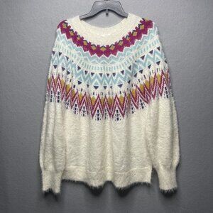 Colorful Fair Isle Sweater L 12-14 Time And Tru White Acrylic Blend